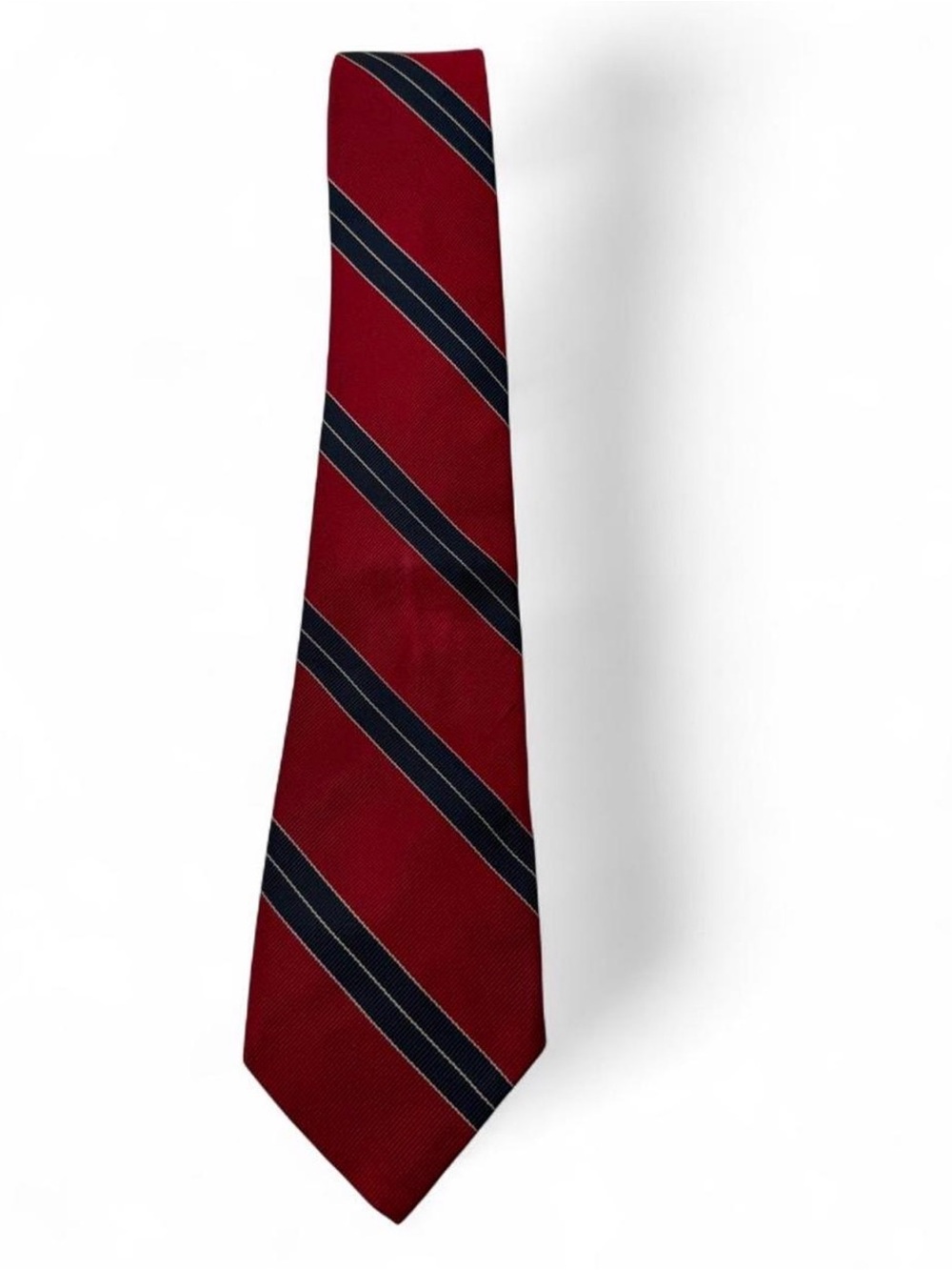 Patrick James Silk Red Striped Necktie - Classic Diagonal Navy Accent